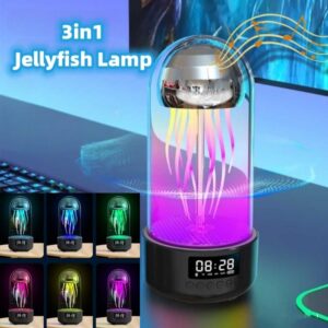 Creative 3in1 Colorful Jellyfish Lamp With Clock Luminous Portable Stereo Breathing Light Smart Decoration Bluetooth Speaker