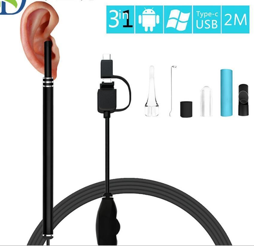 3-in-1 USB&Android&Type-c Ear Cleaning Endoscope HD Visual Ear Spoon Multifunctional Earpick With Mini Camera Ear Health Care Cleaning Tool