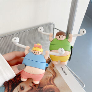 Compatible with Apple, 3D Cute Little Fat Man Lifting Weights Soft Silicon Case For AirPods Pro Earphone Cases Wireless Charging Cover